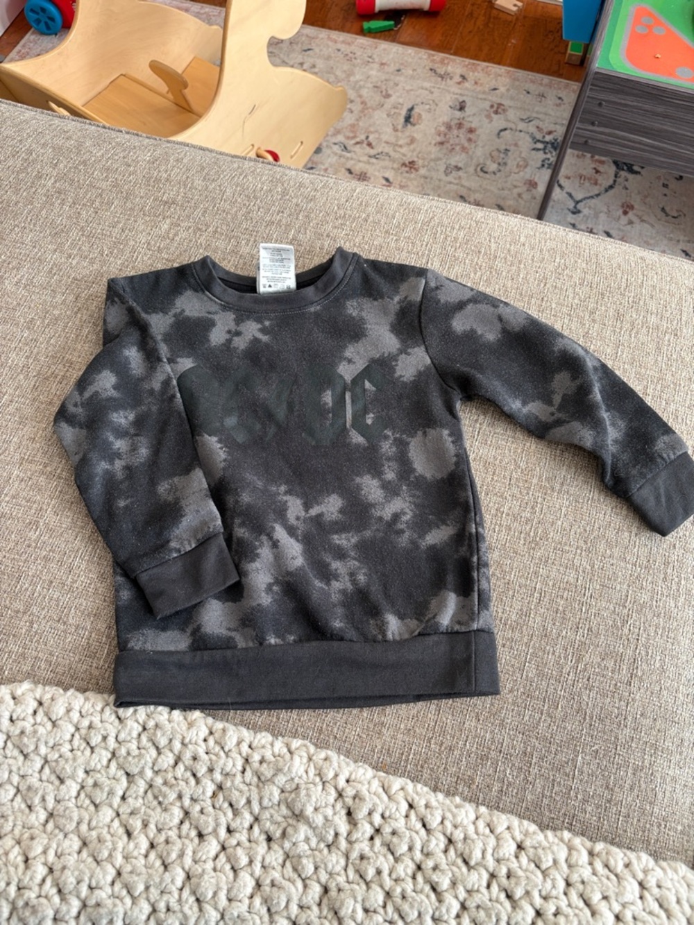 AC/DC Kids Black & Gray Tie-Dye Crewneck Sweatshirt